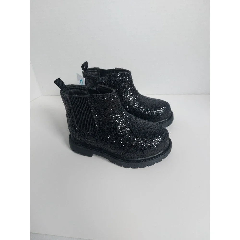 Carter's Bessy Boots Toddler‎ Girls Black Glitter Chelsea Zip Size 6